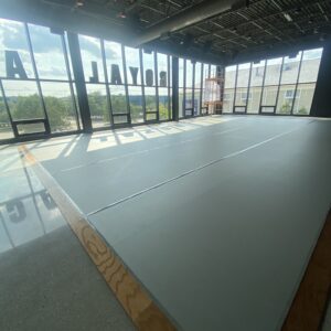 Birch Vinyl Stage Floor Vinyl Gray Top Taped in Dance Studio