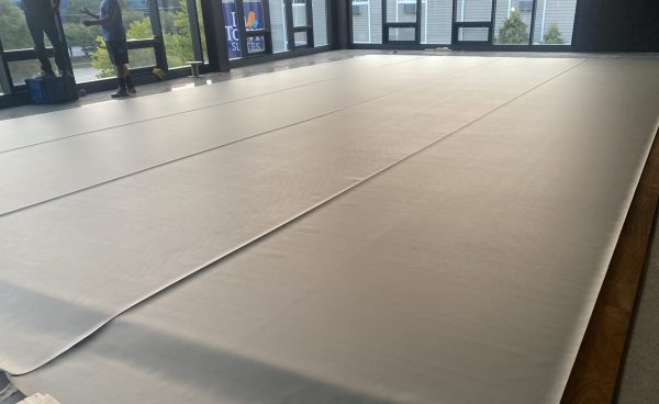 Birch Vinyl Stage Floor Vinyl Gray Top Uncut in Dance Studio